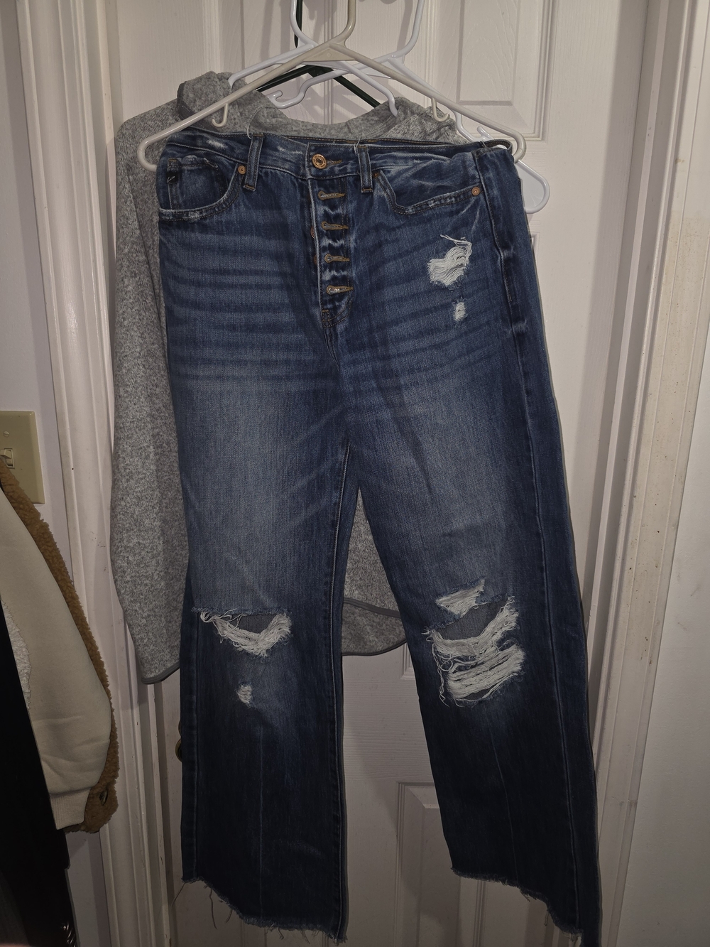 KanCan Dark Blue Distressed Wide-Leg Jeans Size 5/26